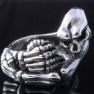 925 STERLING SILVER SKELETON SKULL LIVE TO RIDE CHOPPER RING US sz 9 NEW