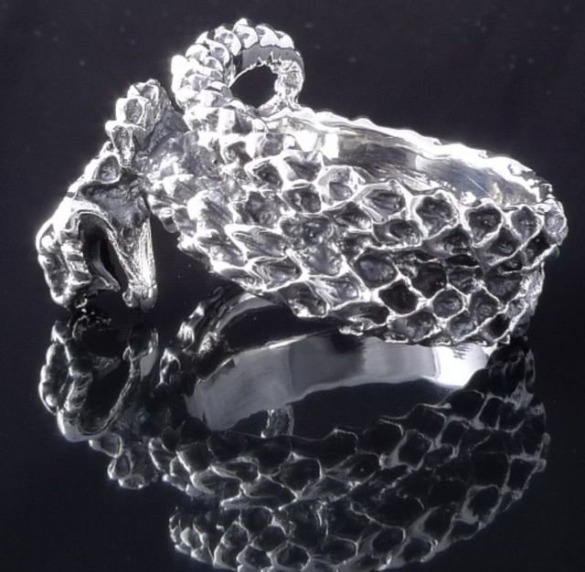 925 STERLING SILVER PYTHON SNAKE HEAD OUTLAW BIKER RING US sz 10 NEW