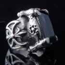 CLAW 925 STERLING SILVER BATTLE AXE BLACK ONYX OUTLAW CHOPPER RING 7 to 15