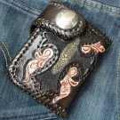 CARVED FLOWER TRIBAL FEATHER GOTHIC  CROSS BIKER CHOPPER CALF LEATHER WALLET