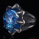 925 SILVER SKULL CLAW BLUE GLASS BIKER OUTLAW RING SZ 11.25