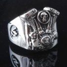 925 STERLING SILVER PISTON SKULL V2 ENGINE TRIBAL BIKER RING US sz 7 to 15