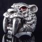 TIGER SABER TOOTH 925 STERLING SILVER RED GEM EYE MOTORBIKE RIDER RING US sz 10