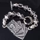 925 SILVER TRIBAL SKULL CARD DECK BIKER CHOPPER LIVE TO RIDE BRACELET 8.25"