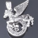 925 STERLING SILVER HORSE FLEUR WING TRIBAL CHOPPER BIKER PENDANT