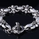 925 STERLING SILVER SKULL FLOWER CHOPPER BRACELET 8.8"
