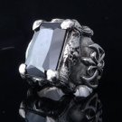 STAINLESS STEEL MEDIEVAL BATTLE AXE ONYX BIKER RING sz 10