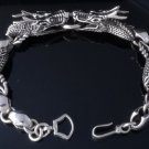 925 STERLING SILVER DOUBLE DRAGON HEAD HEAVY MOTORCYCLE BRACELET 9.5"