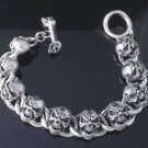 925 STERLING SILVER FATTY SKULL T-BAR HEAVY MOTORCYCLE BRACELET 8.25"