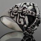 925 SILVER GOTHIC CROSS FLEUR FLORAL GEMSTONE ZIRCONIA BIKER RING  US SZ 6-15