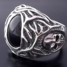 925 STERLING SILVER KING'S JEWEL BLACK ONYX SKULL BIKER RING US sz 6 to 15