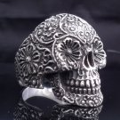 925 Sterling Flower Head Eye Skull Biker Chopper Ring US sz 7 to15