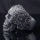 316L STAINLESS STEEL FLOWER SKULL EYE BIKER CHOPPER RING US SZ 8-12