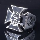 STAINLESS STEEL LUCKY 13 SKULL MALTESE CROSS CHOPPER RING US SZ 8,12.5,13