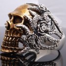 925 STERLING SILVER GOLD PLATED SKULL ZIRCON BIKER CLAW RING US sz 7 to 15