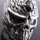 925 STERLING SILVER SKULL GEM FEATHER TRIBAL MEN'S BIKER RING US sz 7 to 15