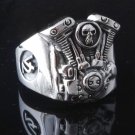 925 STERLING SILVER PISTON SKULL V2 ENGINE MOTORCYCLE BIKER RING US sz 11