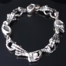925 SOLID STERLING SILVER SKULL GEM EYE MEN'S BIKER BRACELET  7.5"-9"