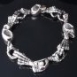 925 SOLID STERLING SILVER SKULL GEM EYE MEN'S BIKER BRACELET  7.5"-9"