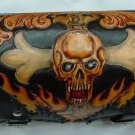 CARVED SKULL FLAME MOTORBIKE LIVE TO RIDE OUTLAW FRONT FORK LEATHER TOOL BAG