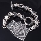 925 SILVER TRIBAL SKULL CARD DECK BIKER CHOPPER LIVE TO RIDE BRACELET 9"