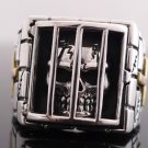 925 STERLING SILVER SKULL IN BARS CROSS BIKER RING US sz 10.25 to 13