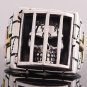 925 STERLING SILVER SKULL IN BARS CROSS BIKER RING US sz 10.25 to 13