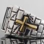 925 STERLING SILVER SKULL IN BARS CROSS BIKER RING US sz 10.25 to 13