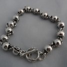 CHUNKY FAT SKULL 925 SOLID STERLING SILVER MEN'S CHAIN BIKER BRACELET  7.5"-9"
