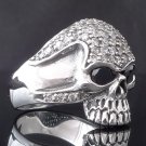 925 STERLING SILVER AMAZING SKULL ZIRCONIA GEMSTONE EYE BIKER RING US sz 11.25
