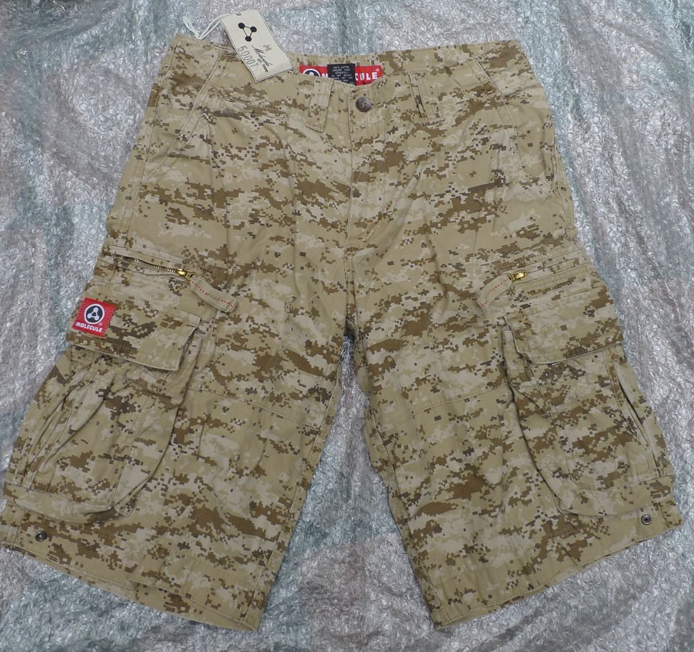 NEW BROWN CAMO SAHARA MOLECULE CARGO TOUGH 100% COTTON SHORTS S-L
