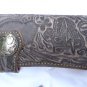 BIFOLD CARVED DRAGON GRAY CALF LEATHER WALLET WITH CONCHO