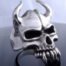 925 SILVER SILVER HORN SKULL JAW BIKER LIVE TO RIDE RING US sz 10