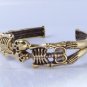 GOLD COLOR BRASS SKELETON SKULL BIKER CUFF BANGLE / BRACELET