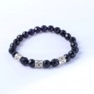 TRIBAL FLOWE 925  SILVER CRYSTAL STONE BEADS ELASTIC BRACELET adjust 6.75-7"