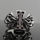 925 STERLING SILVER CROSS FLAME CRUCIFIX ELEGANT BIKER RING US sz 10.25 to 13