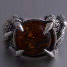 CUSTOM 925 STERLING SILVER AMBER BIKER CHOPPER KING RING US SZ 10.25