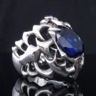 Sterling Silver Gothic Cross Tribal Crusader Blue Gem Chopper Ring US sz 11