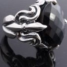 MEN'S 925 STERLING SILVER TRIBAL CUT GEM BIKER CHOPPER KING RING US SZ 10.5