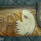 CARVED BI FOLD CALF TRIBAL EAGLE CHOPPER BIKER WALLET