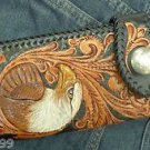 CARVED BI FOLD CALF TRIBAL FANCY EAGLE CHOPPER BIKER WALLET