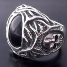 .925 STERLING SILVER KING'S JEWEL BLACK ONYX SKULL BIKER RING US sz 6 to 15