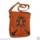 ONE OF A KIND BROWN LEATHER TRIBAL DESIGN SHOULDER MESSENGER BAG