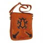 ONE OF A KIND BROWN LEATHER TRIBAL DESIGN SHOULDER MESSENGER BAG