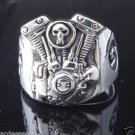 925 STERLING SILVER PISTON SKULL V2 ENGINE  BIKER RING US sz 7 to 15