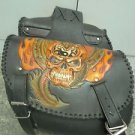 Carved Skull Flame Motorcycle Biker Chopper Leather Saddle Bag