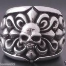 925 STERLING SILVER SKULL FLEUR ROCKSTAR TRIBAL BIKER RING US sz 6 to 15