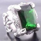 .925 STERLING SILVER BATTLE AXE GREEN ZIRCONIA GEM CHOPPER BIKER RING sz 6 to 15