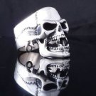 STERLING SILVER PIERCED SKULL JAW BIKER CHOPPER MEN´S RING US sz 14.5