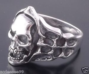 .925 STERLING SILVER SKULL BONE FLAME CHOPPER BIKER RING US sz 12